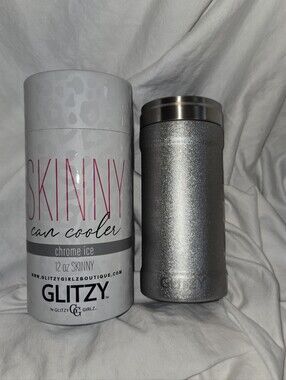 Glitzy Skinny Can Cooler in Chrome Ice For 12 Oz Cans